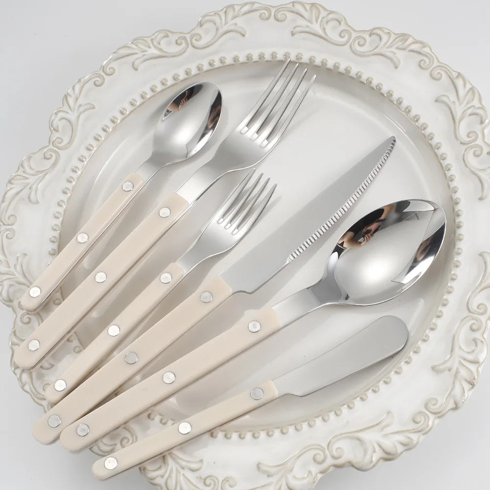 Fashion New Colorful Handle 304 Cutlery Set 18/10 Stainless Steel Creativity Gift Flatware Knife Fork Spoon Drop Ship