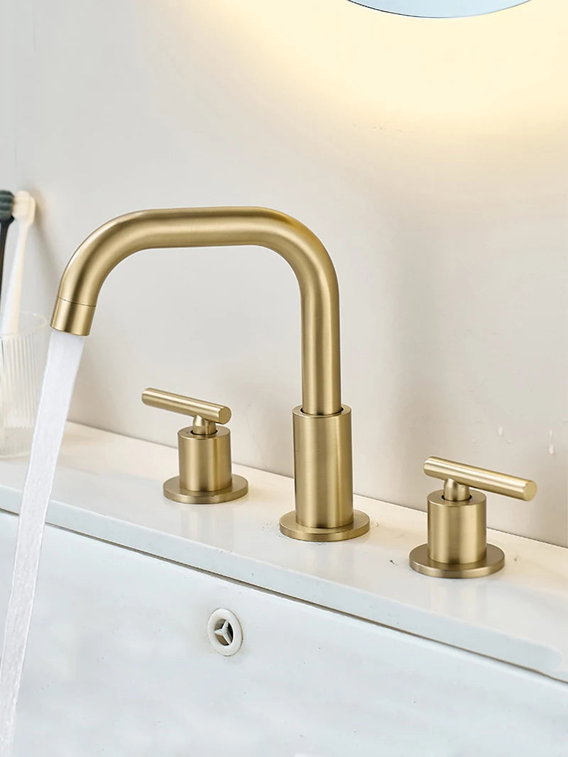 Brushed Gold Basin Faucets Total Brass Black Bathroom Faucet Black Sink Faucets 3 Hole Hot And Cold Waterfall Faucet Water Tap