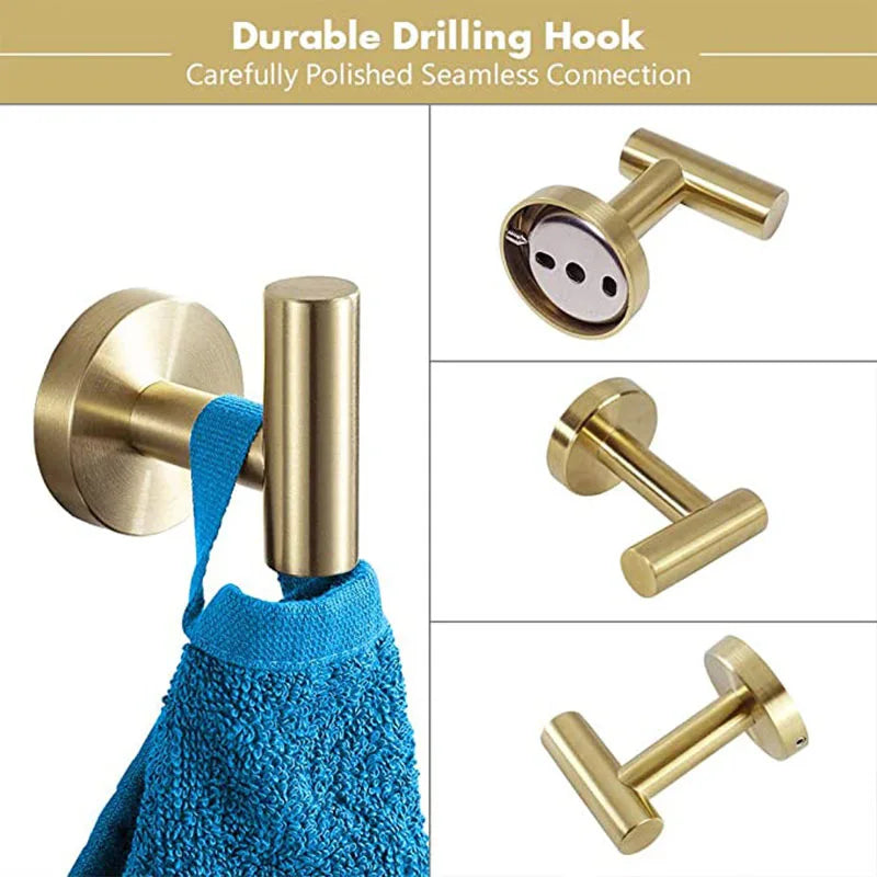 Bathroom Hardware Set Accessories Gold Shelf Robe Hook Hanger Towel Rail Bar Rack Tissue Paper Holder Stainless Steel