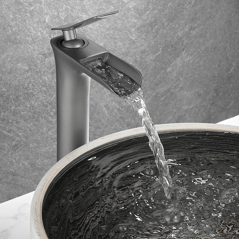 Basin Faucet Grey Waterfall Faucet Brass Bathroom Faucet Gold Bathroom Basin Faucet Mixer Tap Hot and Cold White Sink faucet