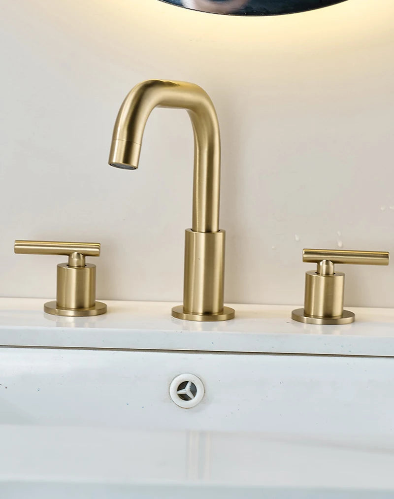 Brushed Gold Basin Faucets Total Brass Black Bathroom Faucet Black Sink Faucets 3 Hole Hot And Cold Waterfall Faucet Water Tap