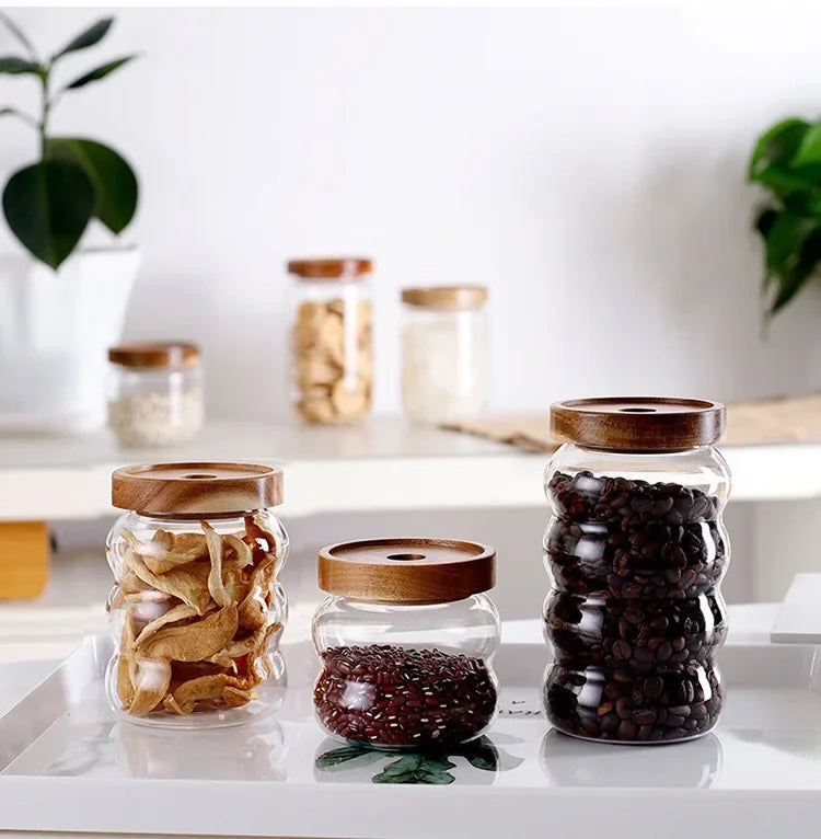 Glass Jars With Lids Container for Cereals Mason Jar Sugar and Tea Cans Storage Containers Hermetic Pots for Food Airtight Lid