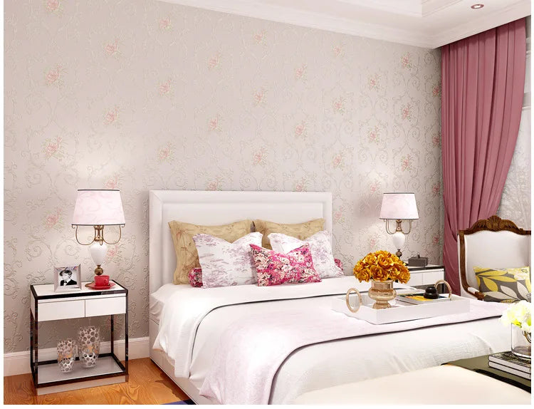 European Self-adhesive Non-woven Wallpaper 3d Garden Flower Warm Bedroom Living Room Wall paper Home Decor Luxury Wall Stickers
