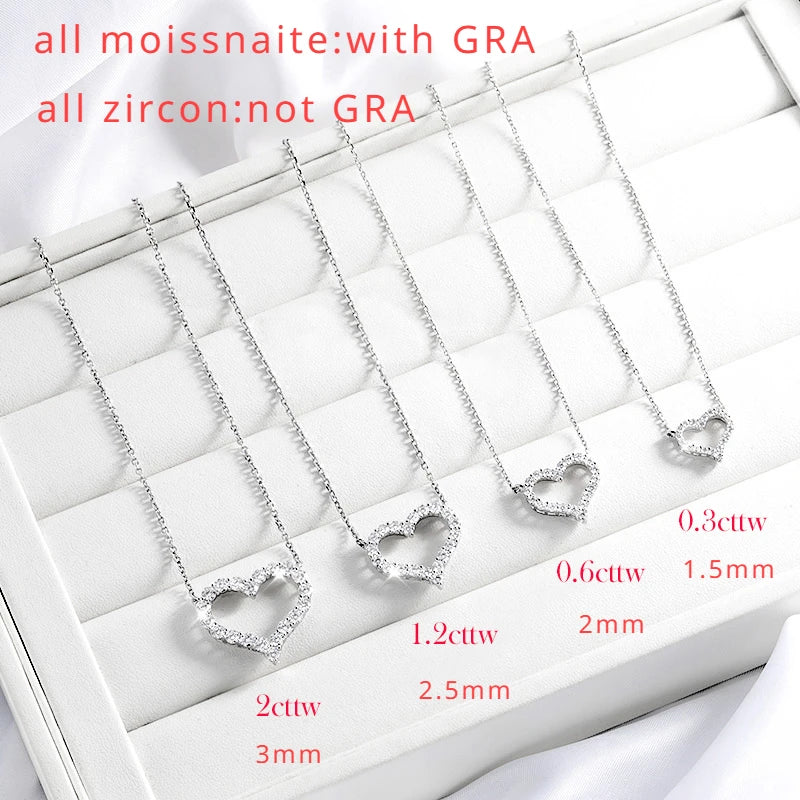 Smyoue 2CT Pass Tested Moissanite Heart Necklace for Women S925 Silver Plated Platinum Simulated Diamonds Pendant Birthday Gift
