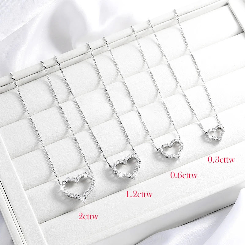 Smyoue 2CT Pass Tested Moissanite Heart Necklace for Women S925 Silver Plated Platinum Simulated Diamonds Pendant Birthday Gift
