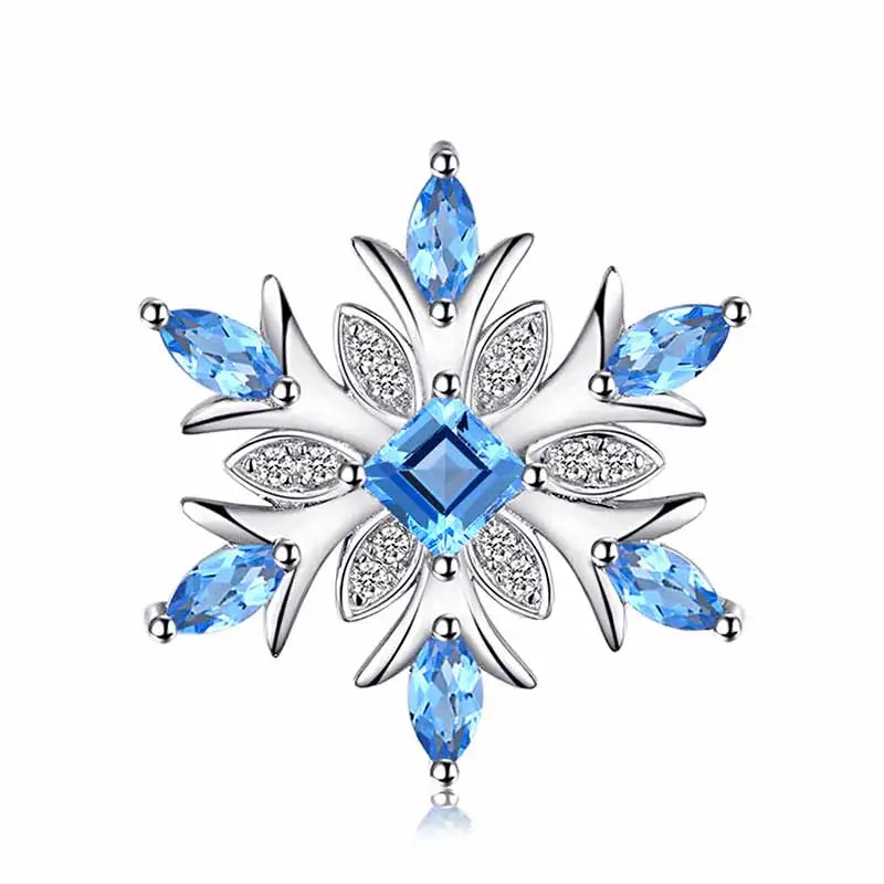JewelryPalace Snowflake Natural Blue Topaz 925 Sterling Silver Pendant Necklace for Woman Gemstone Fine Jewelry Without Chain