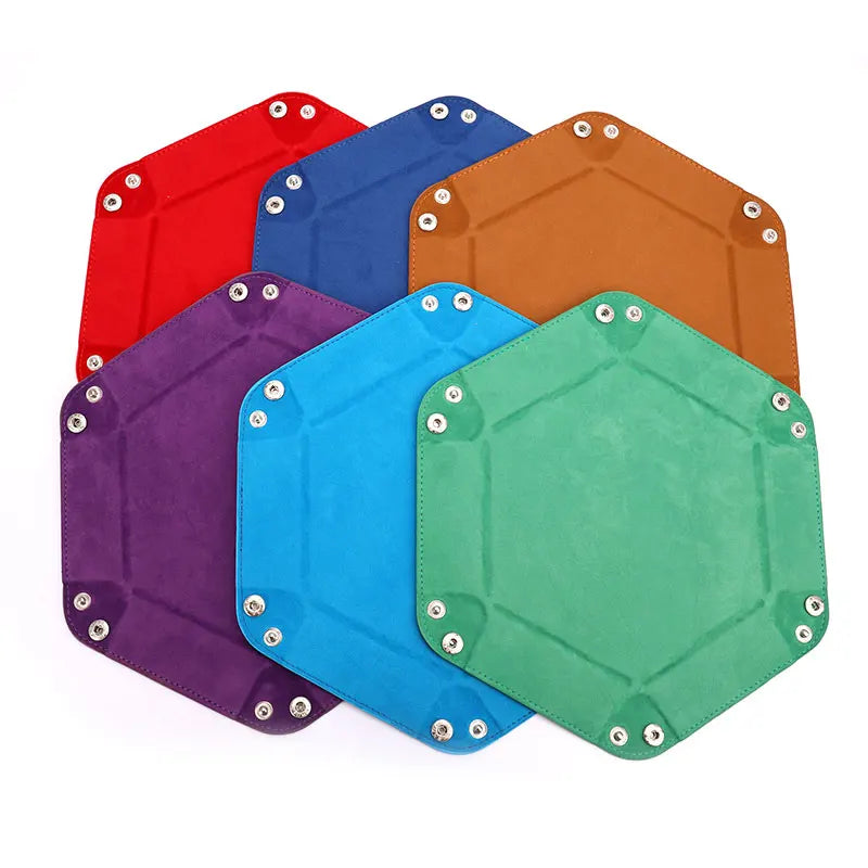 Foldable Dice Tray Box PU Leather Folding Hexagon Coin Square Game 12 Colors For RPG DnD Table Board Games