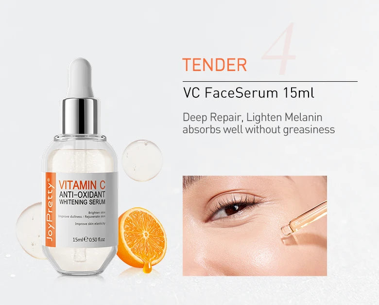 JoyPretty Vitamin C Face Skin Care Kit 5Pcs Whitening Cream for Dark Skin Serum Cleanser Facial Skin Lightening Moisturizing Set