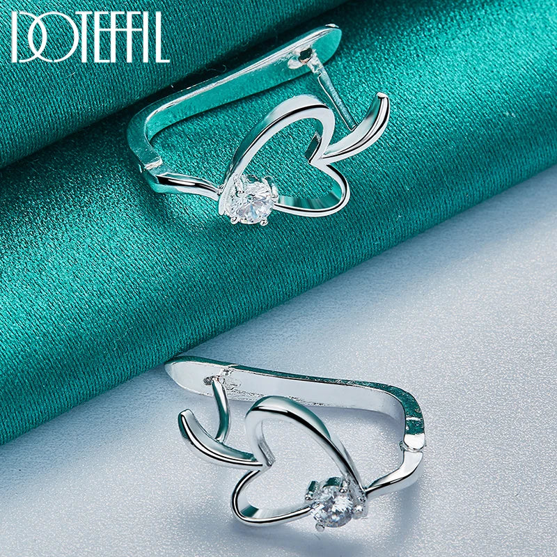 DOTEFFIL 925 Sterling Silver Heart inlaid Crystal Earring For Woman Charm Engagement Party Wedding Party Jewelry Gift