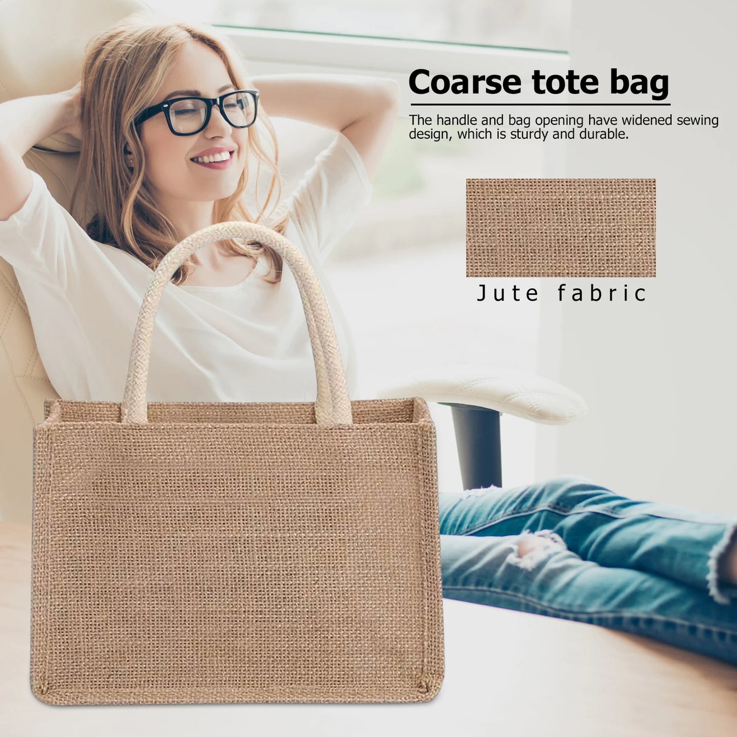 Jute Beach Shopping Handbag Burlap Tote Bag Reusable Eco Friendly Gift Bags with Handle for Crafts Birthday Parties Wedding