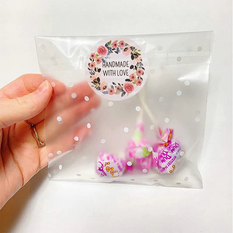 100-500pcs Flower Handmade with Love Stickers for Small Business Packaging Baking Label Envelope Seals Wedding Decor Stationery
