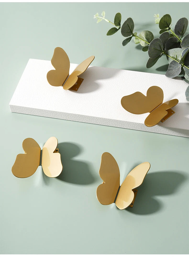 Brass Butterfly Furniture Handles Gold Ins Wind Insect Design Bedroom Wardrobe Children's Room Pulls Cabinet Drawer Dresser Knob
