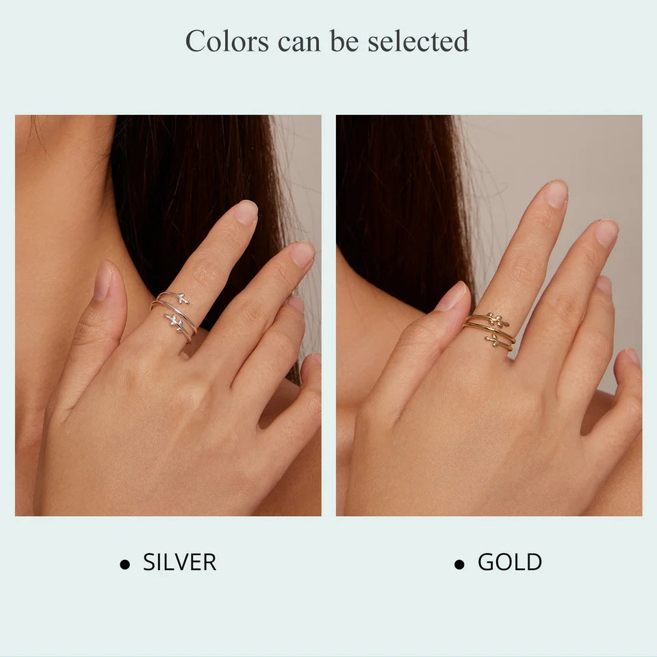 BAMOER Gold Plated Leaves Adjustable Ring, S925 Silver Trendy Multilayer Leaf Open Ring for Women Fashion Jewelry Gift 2 Colors
