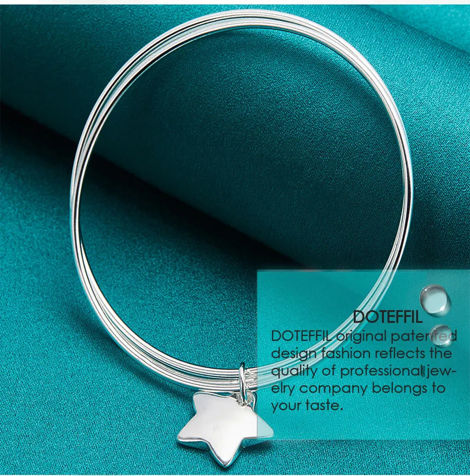 DOTEFFIL 925 Sterling Silver Three Circle Star Bangle Bracelet For Woman Man Wedding Engagement Fashion Charm Party Jewelry