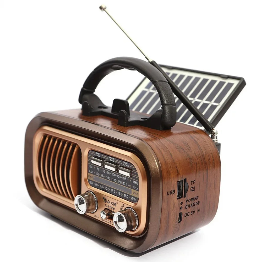 Mini Wooden Radio With Solar Panel Am Fm Sw Three Band Stereo Multi Functional Music Player Retro Portable Bluetooth Speaker