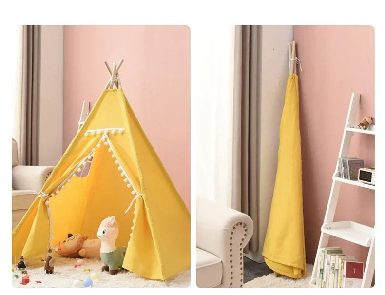 1.6M Portable Children Tents Tipi Play House Kids Cotton Canvas Indian Play Tent Wigwam Child Beach Teepee Party Room Decor