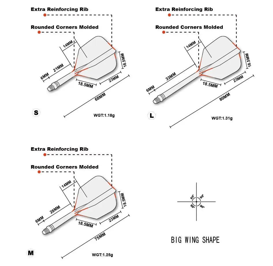 CUESOUL AK5 Integrated Dart Shaft and Flights 6 Pcs Big Wing Shape-21/28mm