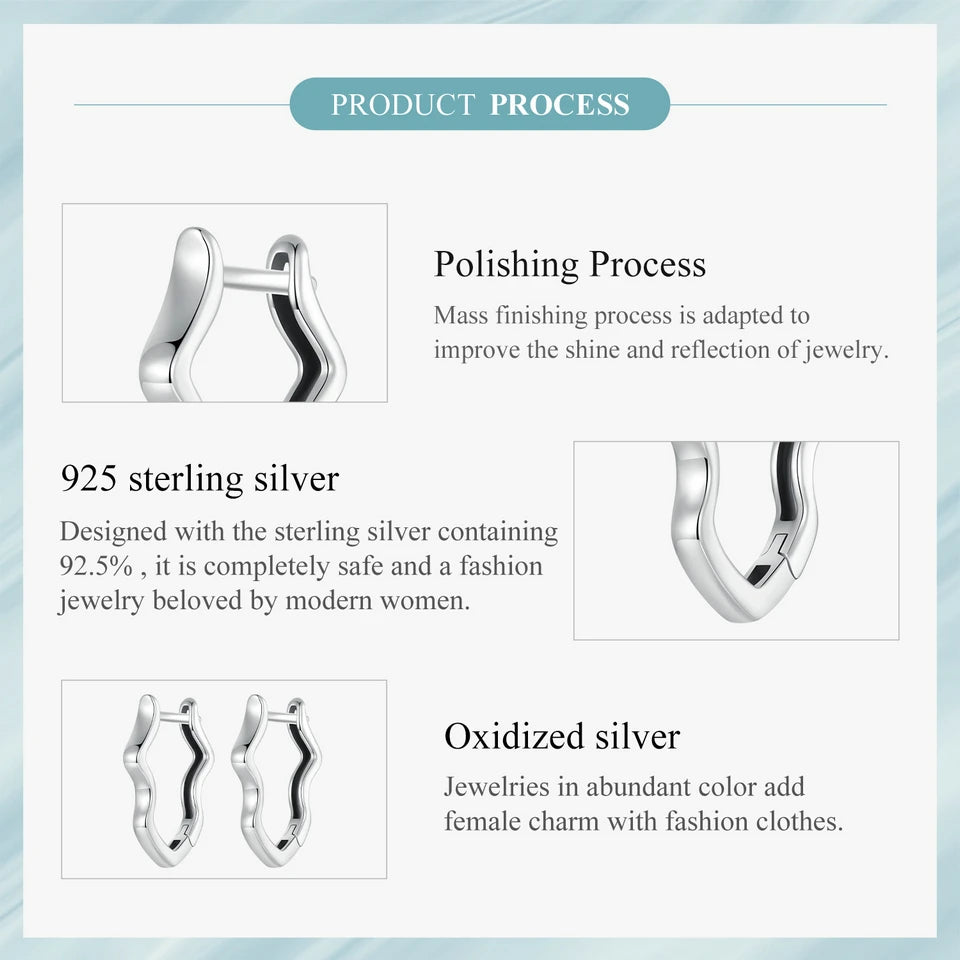 BAMOER 925 Sterling Silver Dainty Wave Huggie Hoop Earrings Hypoallergenic Ear Buckles for Women Jewelry Gift SCE1761