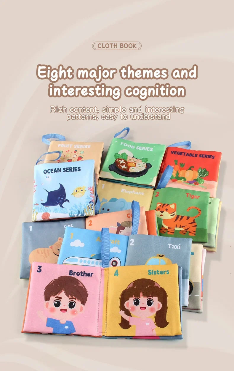 3D Baby Cloth Book Early Education Toys 4-page 8-sided English Palm Book