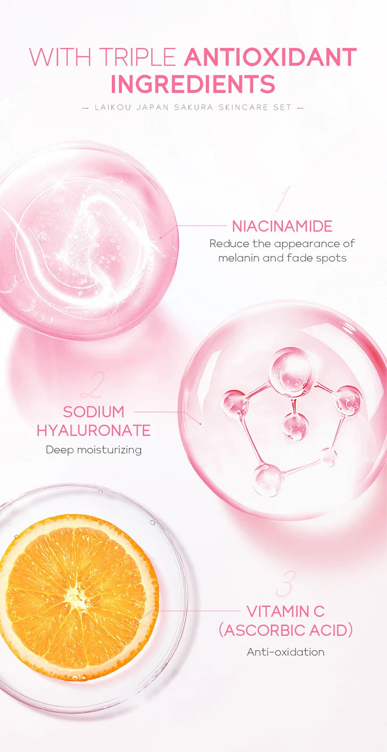 Facial Products Kit Sakura Skin Care Set Facial Cleanser Serum Face Cream Fade Dark Circles Eye Cream Korean Skincare Products