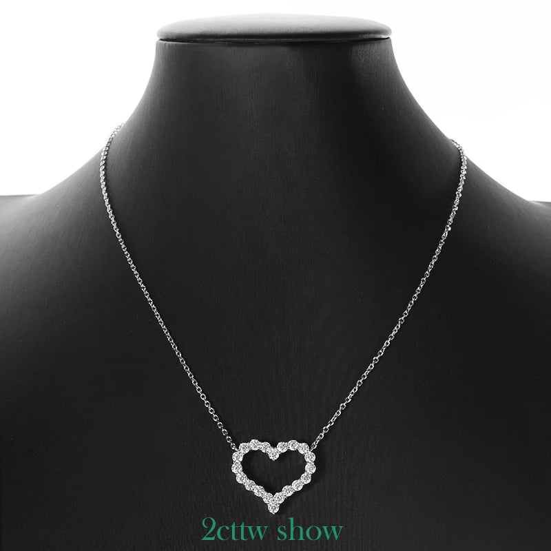 Smyoue 2CT Pass Tested Moissanite Heart Necklace for Women S925 Silver Plated Platinum Simulated Diamonds Pendant Birthday Gift