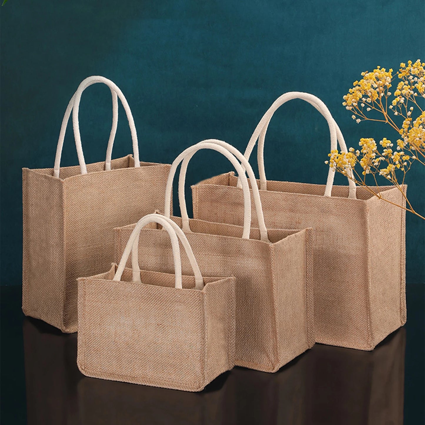 Jute Beach Shopping Handbag Burlap Tote Bag Reusable Eco Friendly Gift Bags with Handle for Crafts Birthday Parties Wedding