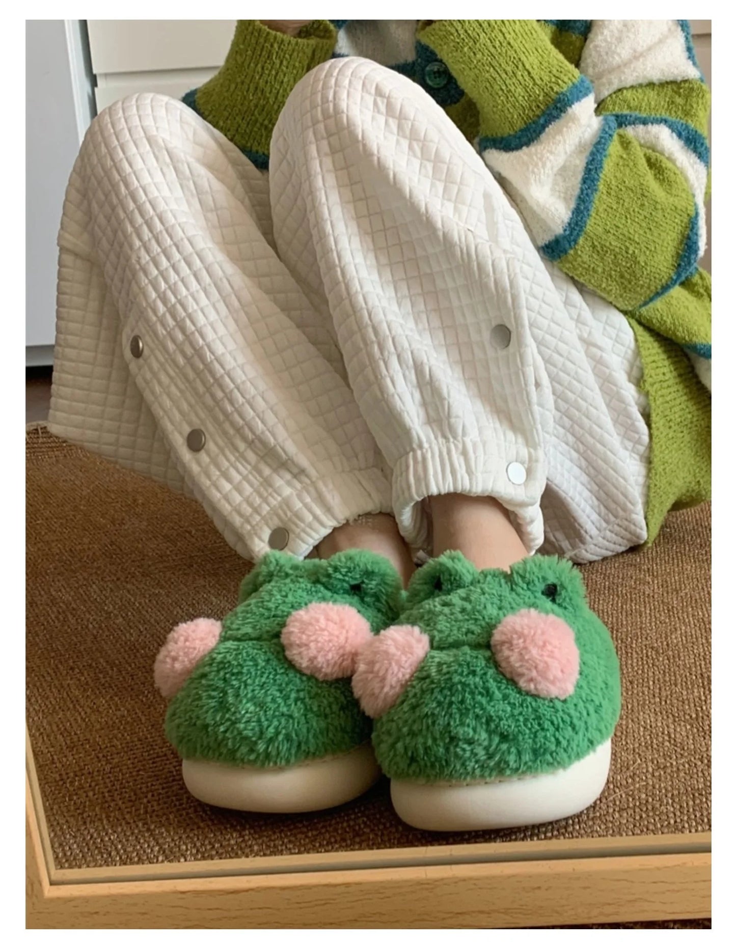 Funny Couple Lovely Frog Cotton Slippers 2022 Winter Student Anti Slip Warm Plush Home Slipper Men And Women Household Shoes