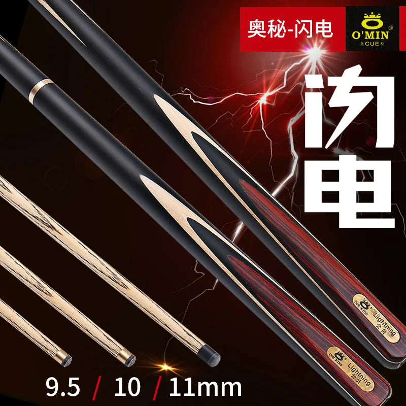 OMIN-Professional Snooker Stick with Original Bag, Ash Shaft 3/4 Split One Piece Cue Tip 9.5mm 10mm 11mm 145cm Extended section