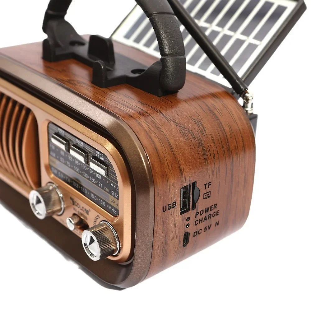 Mini Wooden Radio With Solar Panel Am Fm Sw Three Band Stereo Multi Functional Music Player Retro Portable Bluetooth Speaker