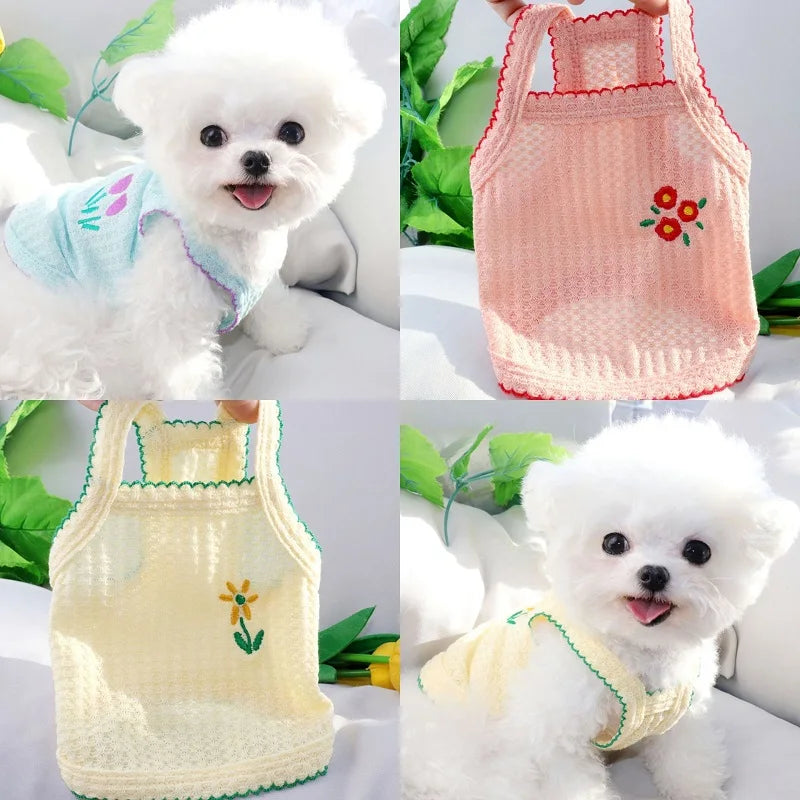 Summer Dog Shirts Cute Flower Pattern Shirt Puppy Thin Soft Vest Cat Solid shirt Chihuahua Yorkie Fashion Clothing Pet Supplies