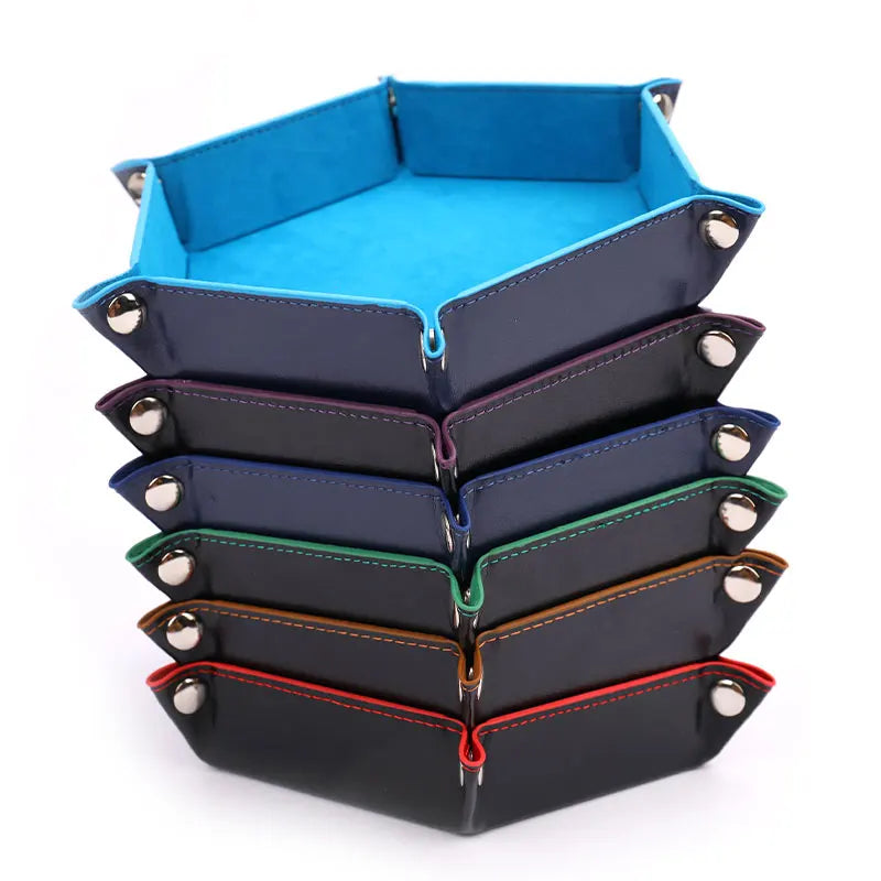 Foldable Dice Tray Box PU Leather Folding Hexagon Coin Square Game 12 Colors For RPG DnD Table Board Games