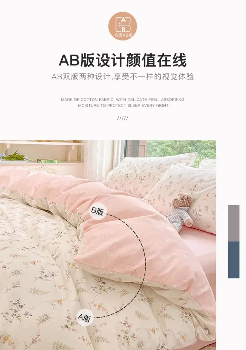 Floral Bed Duvet Covers Pastoral Four Seasons Polyester Quilt Cover King Queen Size Bedroom Bedding Home Textile Simple Cozy