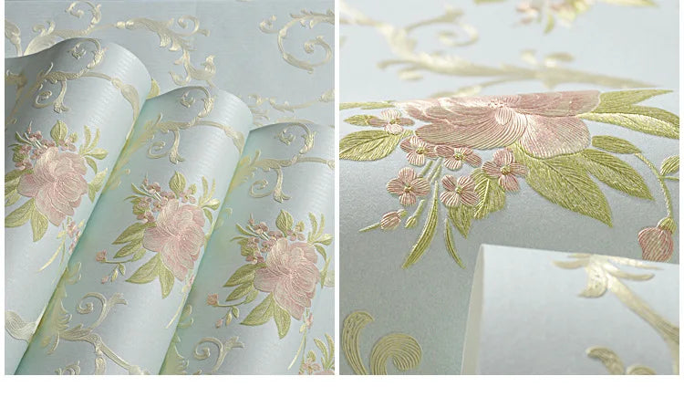 European Self-adhesive Non-woven Wallpaper 3d Garden Flower Warm Bedroom Living Room Wall paper Home Decor Luxury Wall Stickers