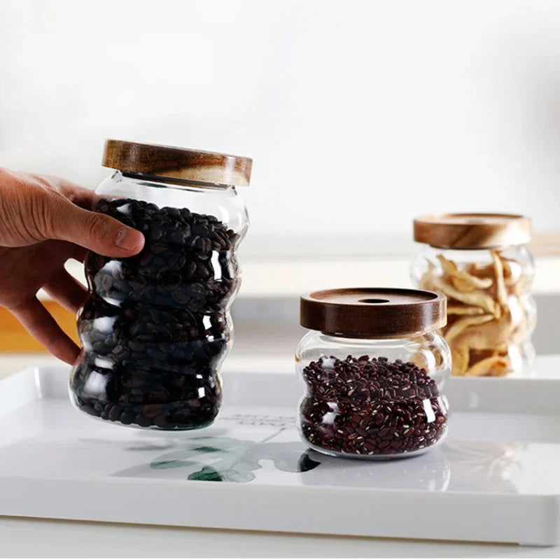 Glass Jars With Lids Container for Cereals Mason Jar Sugar and Tea Cans Storage Containers Hermetic Pots for Food Airtight Lid
