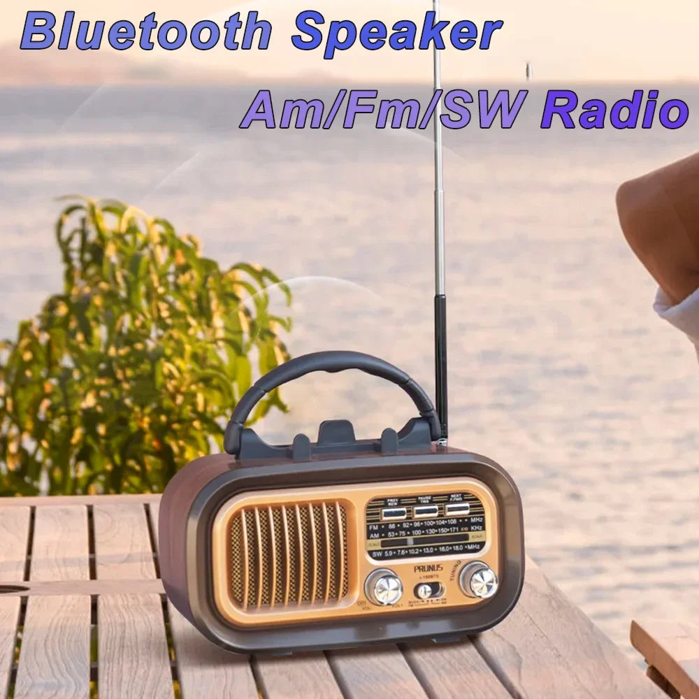 Mini Wooden Radio With Solar Panel Am Fm Sw Three Band Stereo Multi Functional Music Player Retro Portable Bluetooth Speaker