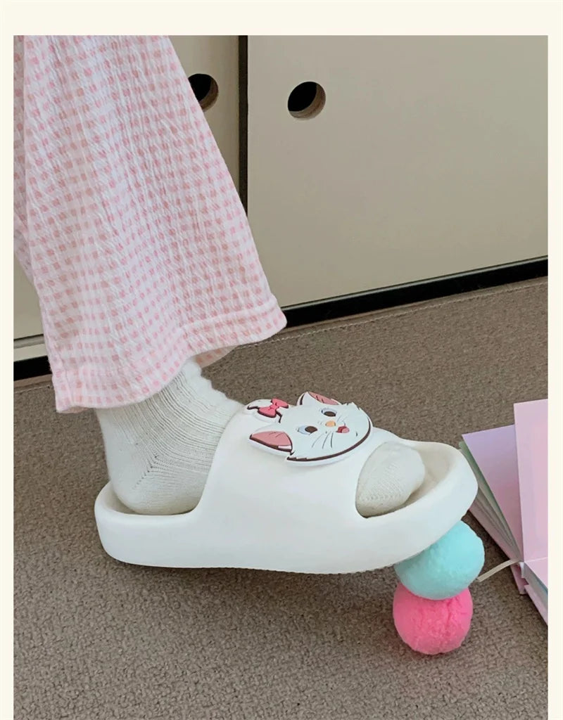 Kawaii Disney Marie Cat Slippers for Women Summer Soft-Soled Eva Slippers for Home Non-Slip Thick-Soled Sandals for Outdoor Wear