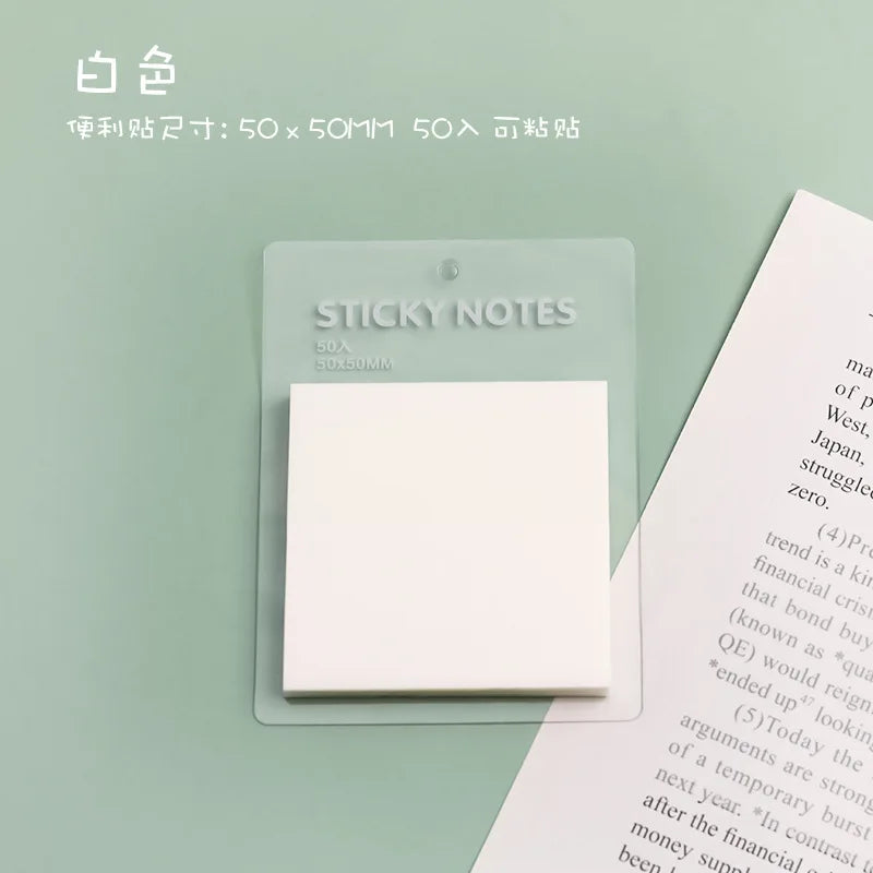 50 Sheets Color Transparent Waterproof 50*50mm Sticky Note Pads Notepads for School Stationery Office Supplies