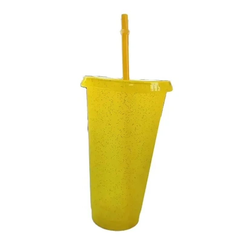 500/710ML Flash Powder Water Bottle With Straws Lid Plastic Reusable Personalized Drinkware Coffee Drinking Cup Christmas Gifts