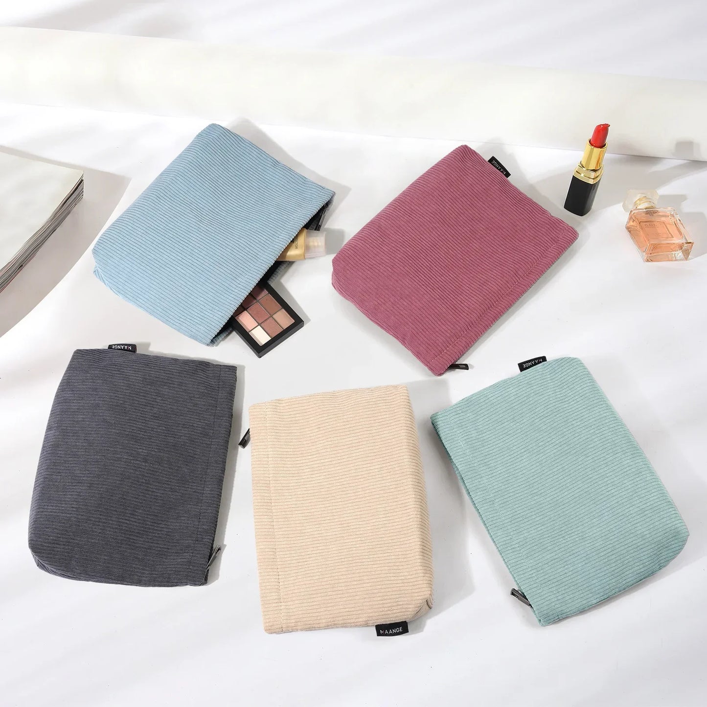 Corduroy Travel Cosmetic Bag Portable Makeup Storage Bag Purses Women Large Capacity Zipper Make Up Organizer Storage Clutch