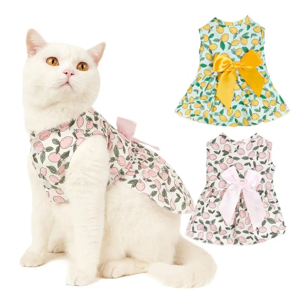 Lovely Cat Skirt Decorating Pet Vest Lemon Printing Clothes Pullover Soft Texture Kitten Dress for Party