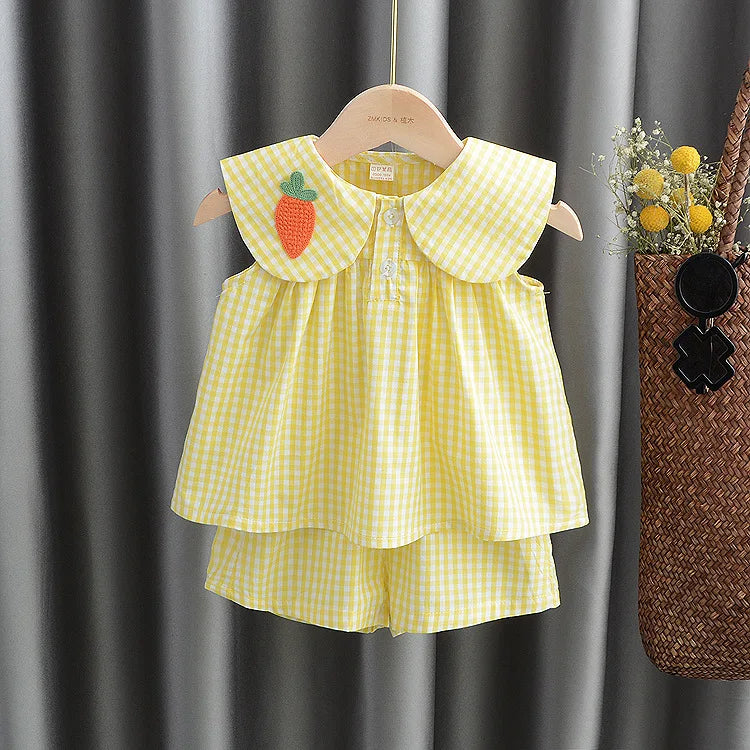 Summer Clothing Sets Baby Girl Cute Fruit Cotton Girls Plaid Sweet Princess 2pcs Suit Children's Clothing Kids Vestidos
