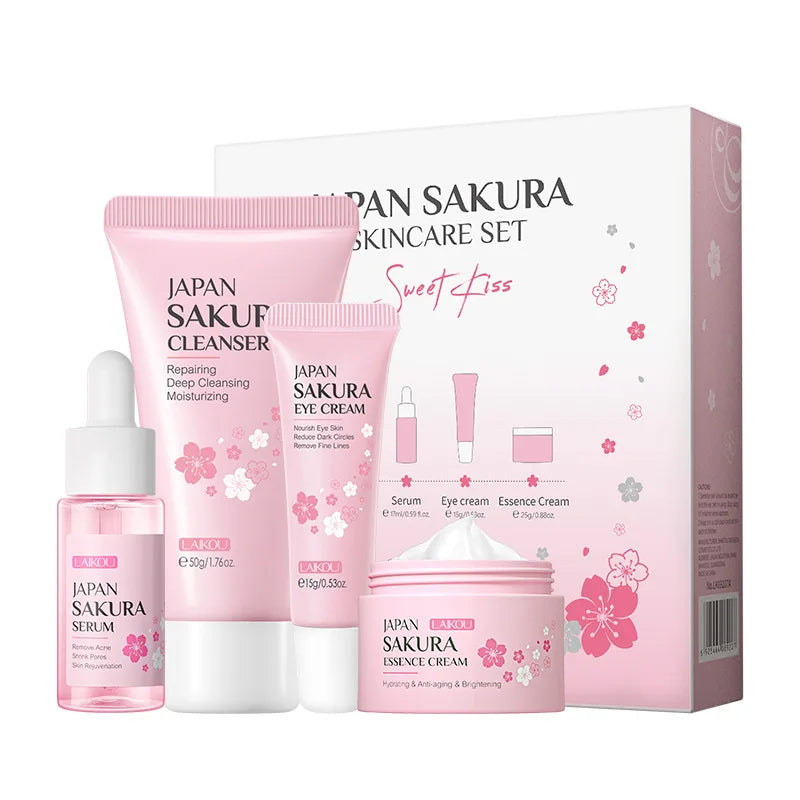 Facial Products Kit Sakura Skin Care Set Facial Cleanser Serum Face Cream Fade Dark Circles Eye Cream Korean Skincare Products
