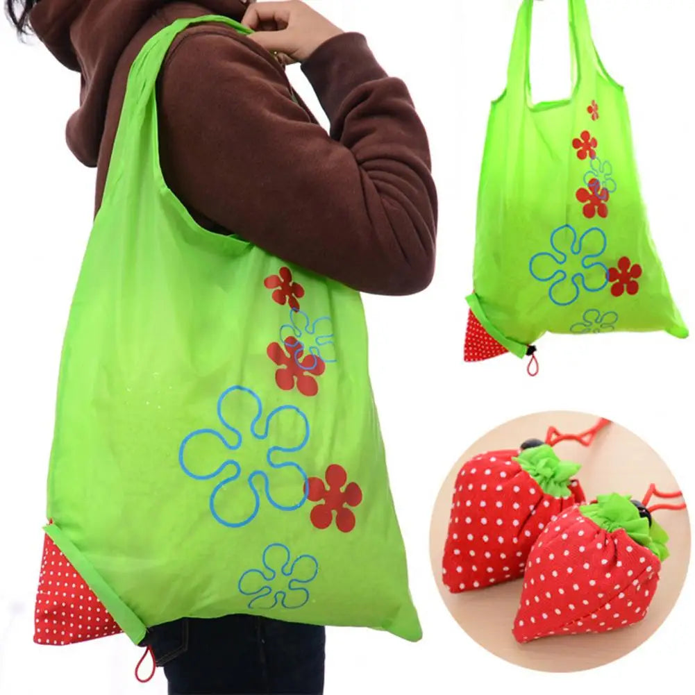 Strawberry Grocery Bag 10L Storage Bag Foldable Large Capacity Reusable Eco-friendly with Handle Item Storage Oxford Cloth Colla