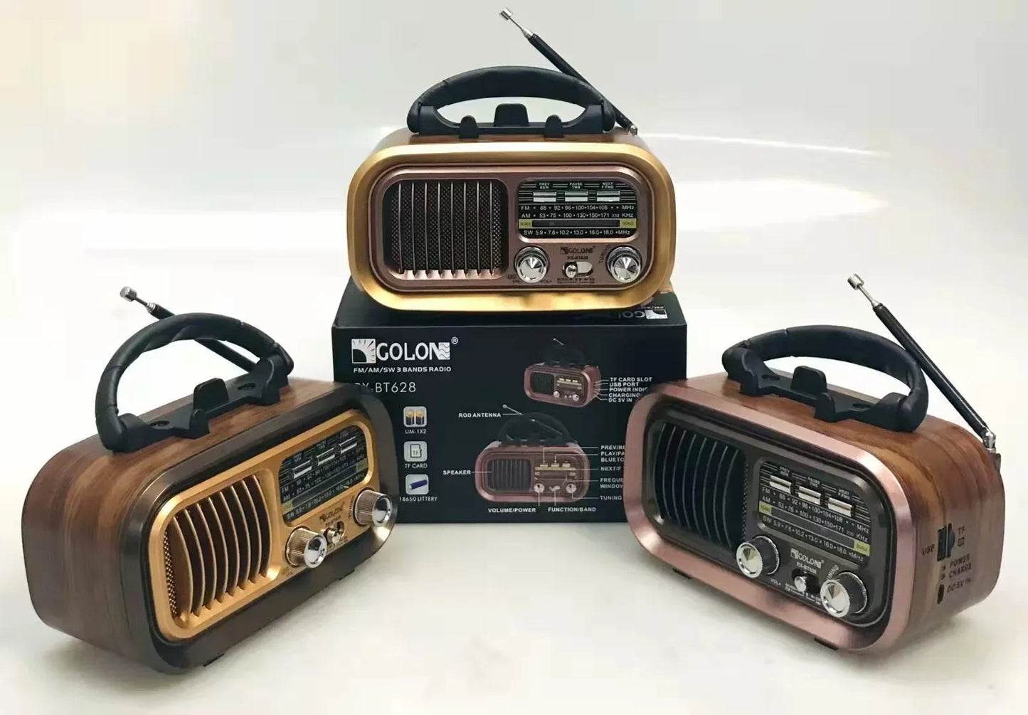 Mini Wooden Radio With Solar Panel Am Fm Sw Three Band Stereo Multi Functional Music Player Retro Portable Bluetooth Speaker