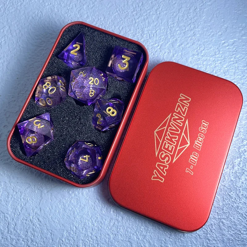 7PCS DND D20 Liquid Core Flow Eye Dice Sets for COC Dungeon and Dragon Pathfinder RPG Role Playing Games Party Toys Accessories