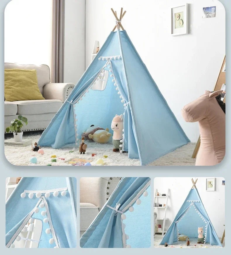 1.6M Portable Children Tents Tipi Play House Kids Cotton Canvas Indian Play Tent Wigwam Child Beach Teepee Party Room Decor
