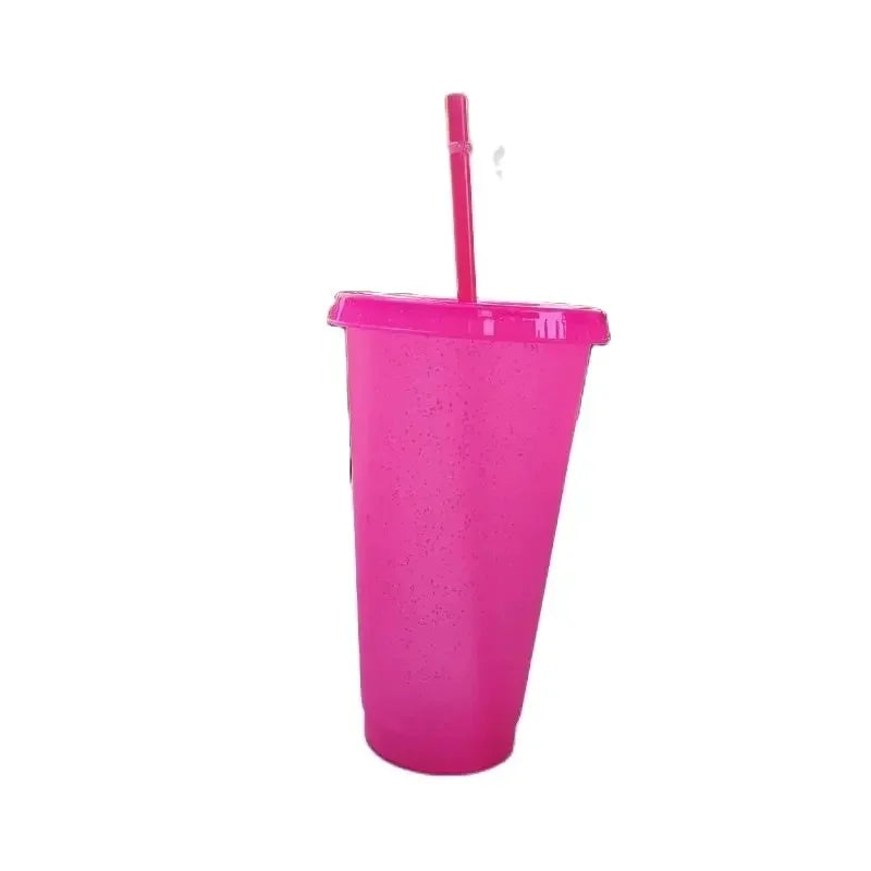 500/710ML Flash Powder Water Bottle With Straws Lid Plastic Reusable Personalized Drinkware Coffee Drinking Cup Christmas Gifts
