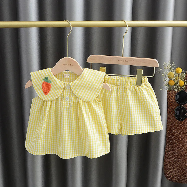 Summer Clothing Sets Baby Girl Cute Fruit Cotton Girls Plaid Sweet Princess 2pcs Suit Children's Clothing Kids Vestidos