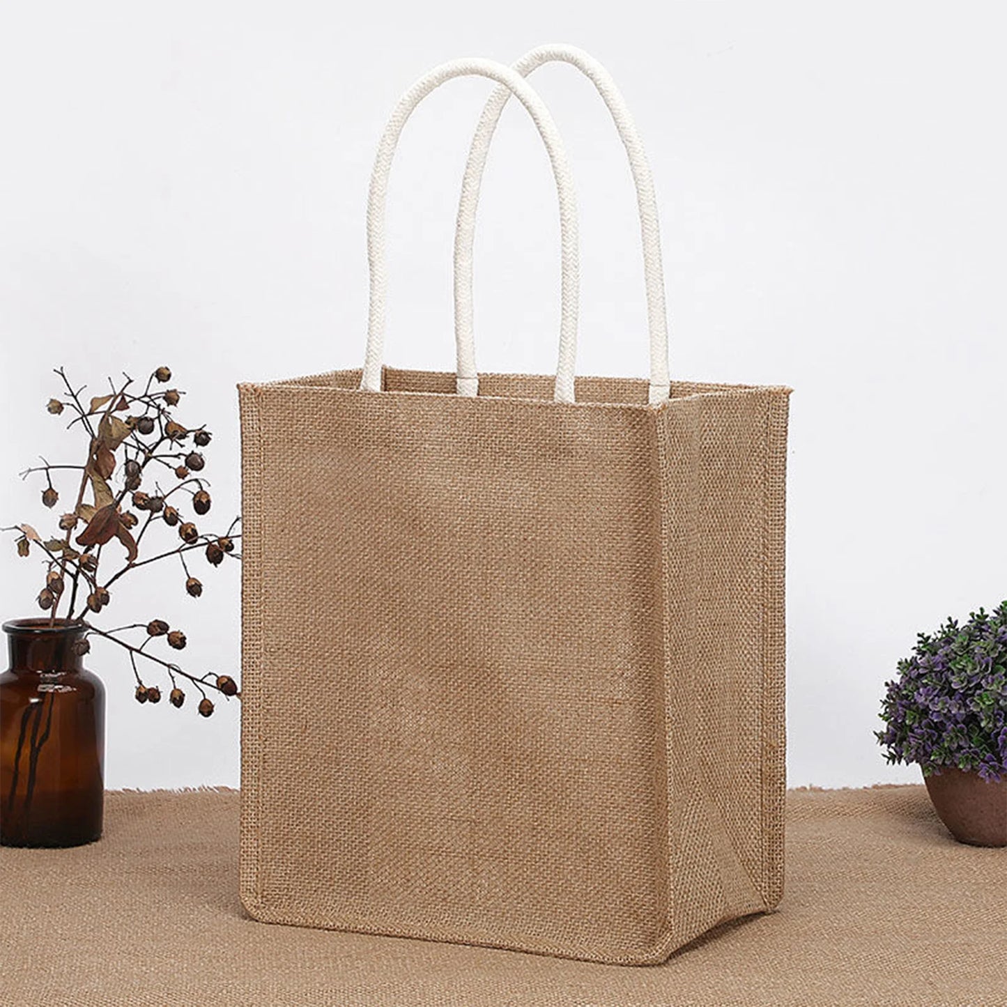 Jute Beach Shopping Handbag Burlap Tote Bag Reusable Eco Friendly Gift Bags with Handle for Crafts Birthday Parties Wedding