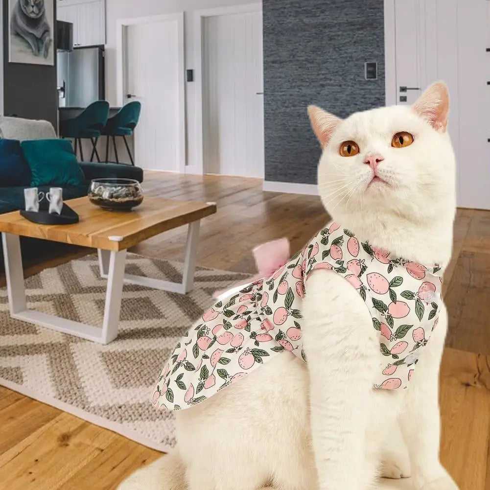 Lovely Cat Skirt Decorating Pet Vest Lemon Printing Clothes Pullover Soft Texture Kitten Dress for Party